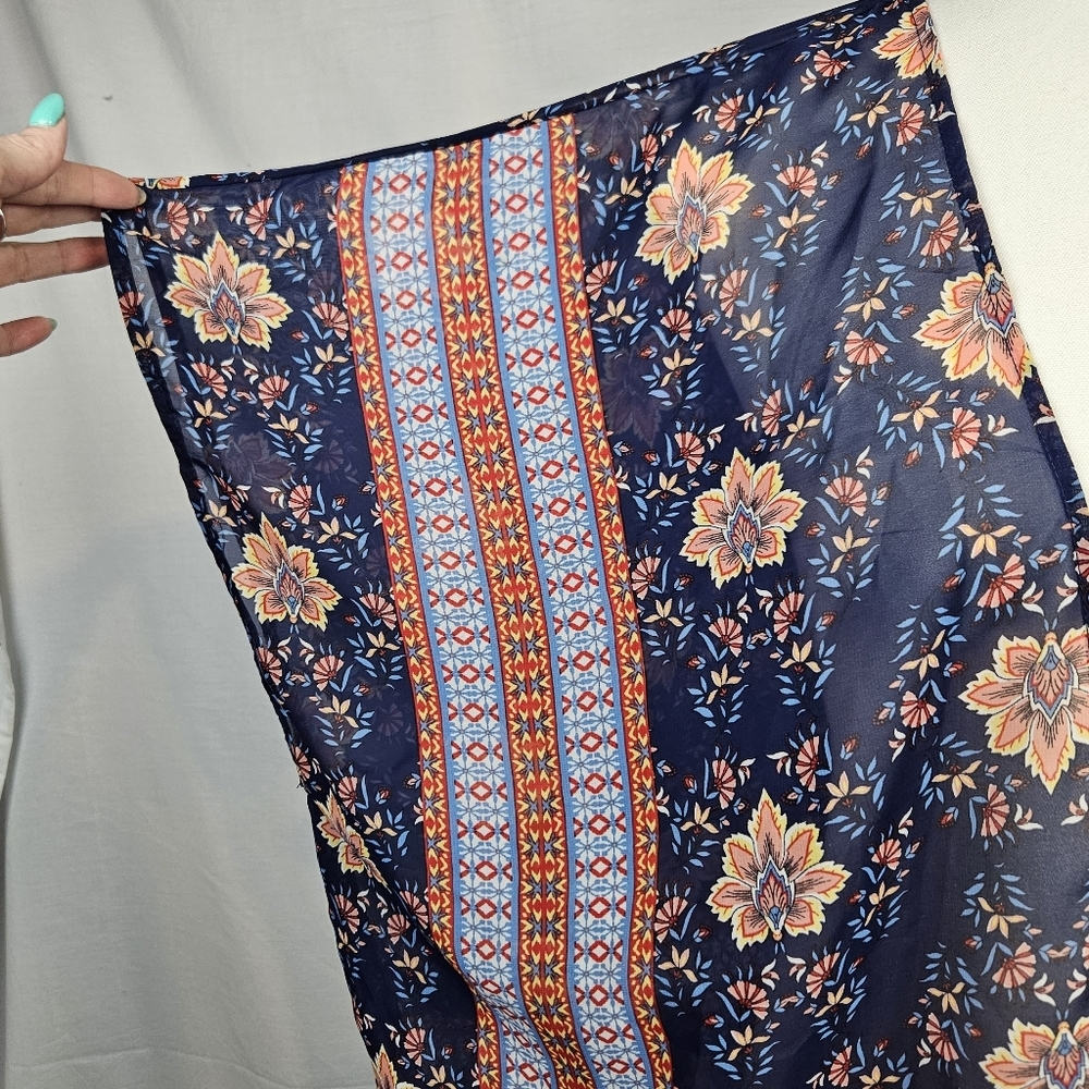 Love Tree Floral Blue/Orange Kimono Sz Large Boho Hippie Cottagecore Summer - Picture 3 of 5